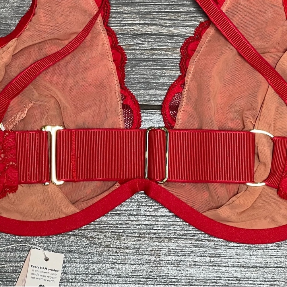 HAH by Free People Siren Red Lacey 2 Timer Bra Size 28-36 D Adjustable Straps - Picture 8 of 13